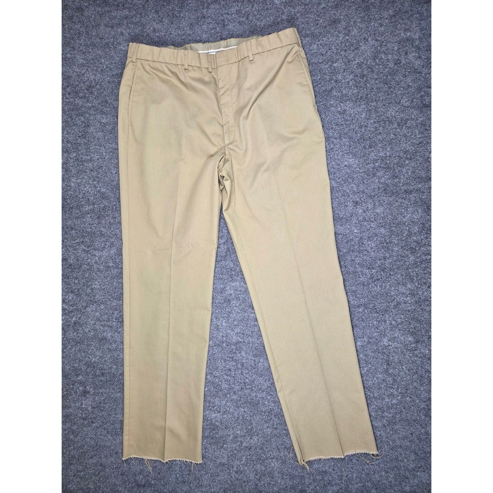 Vintage Creighton US Navy Uniform Pants Mens 42R Tan Khaki Raw Hem Made in USA